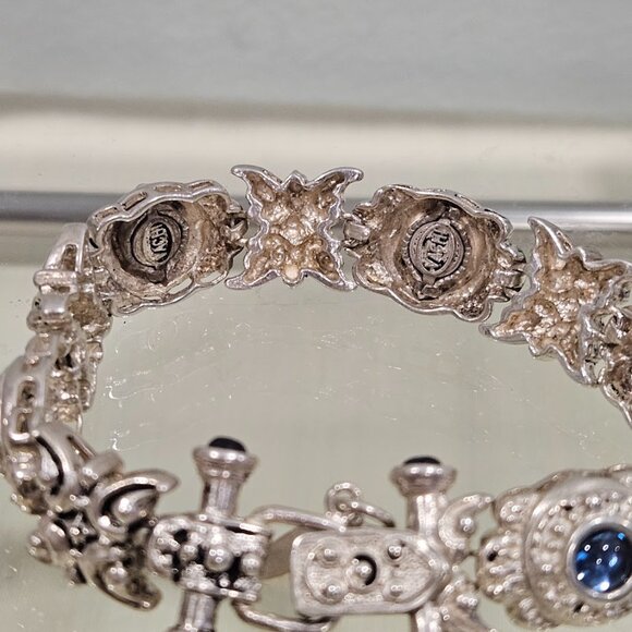 Vachi Sterling Silver Blue Stones Vintage Design Toggle Bracelet Signed - Picture 7 of 16